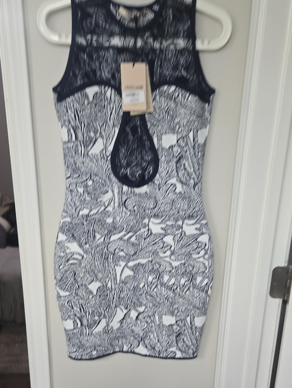 Roberto Cavalli Navy and White Bodycon Mini Dress Size 6
